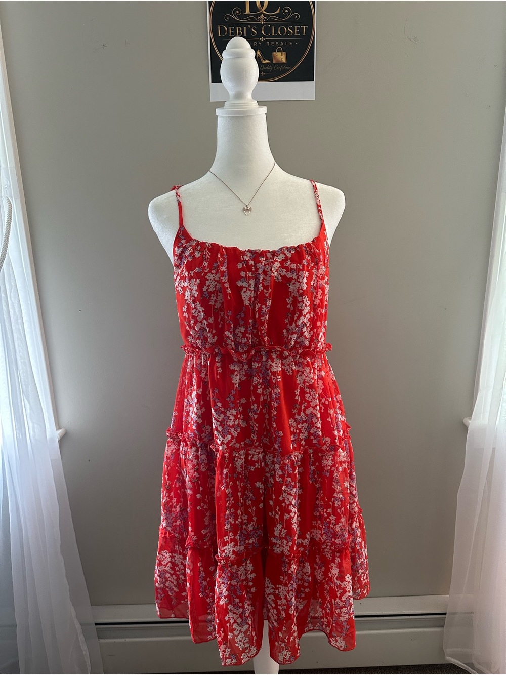 Women Red / rust color Floral Spaghetti-Strap Dress